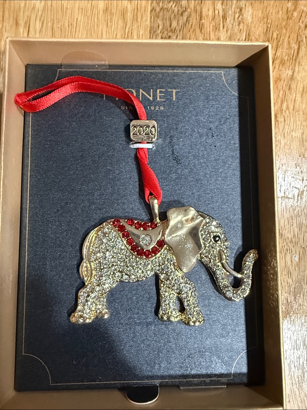 Monet Jewelry Gold Tone Rhinestone Accented Elephant Ornament - 2020